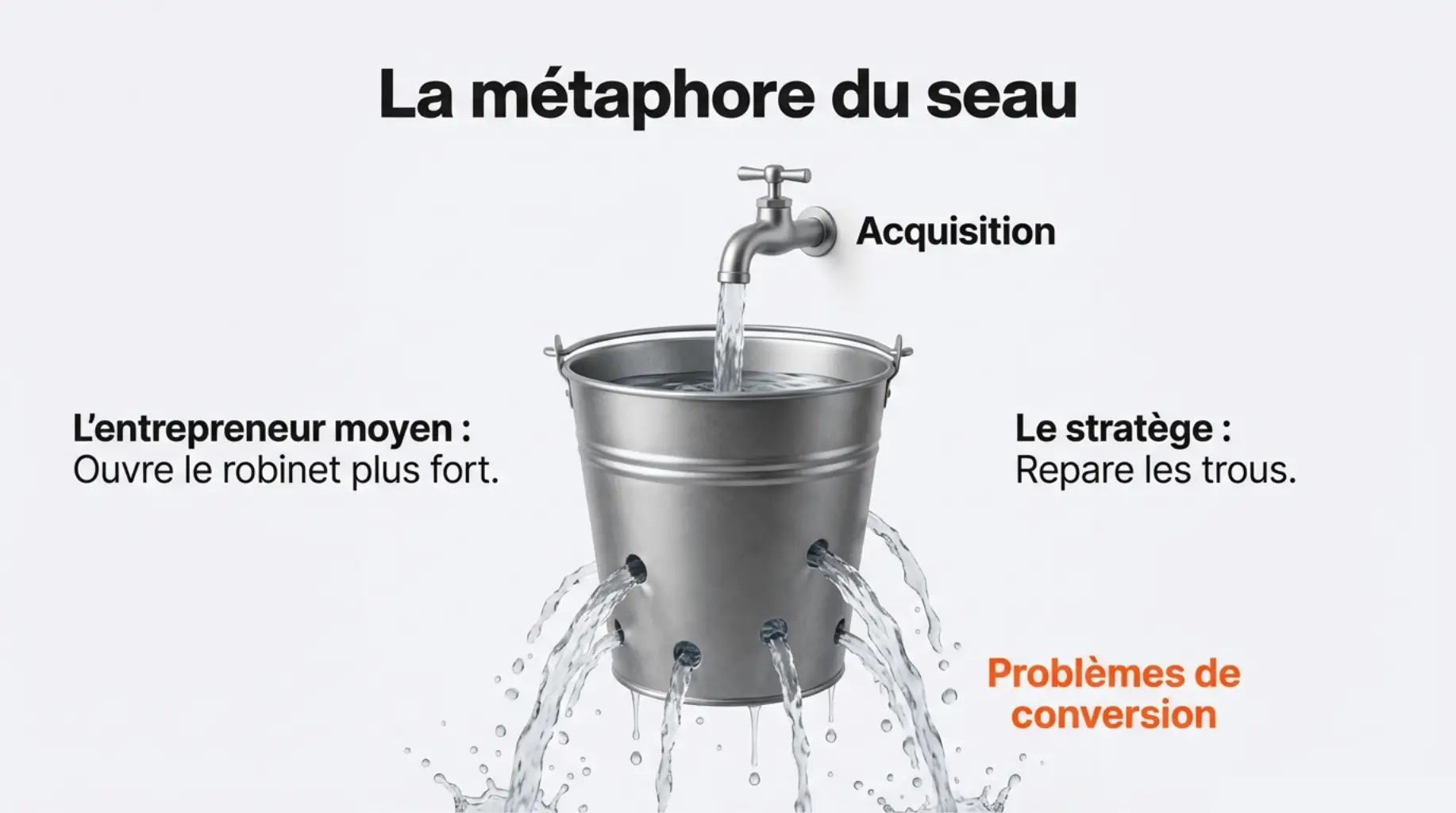 metaphore du seau pour illustrer les fuites de conversion